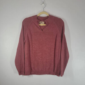 Woolrich Women's Dahlia Wool Blend Split Neck Ribbed Knit Sweater Red Size Large